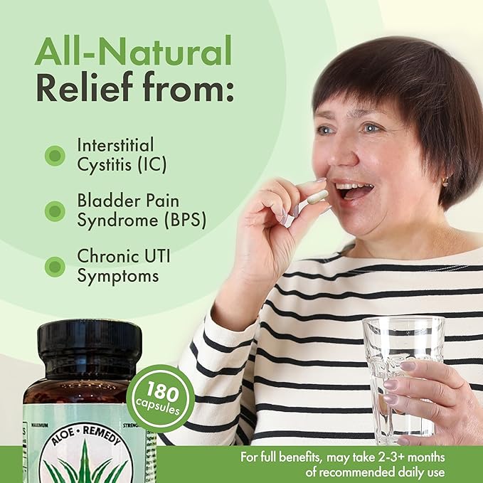 Aloe Vera Capsules 180 Count Freeze Dried Gel and Leaf Powder for IC BPS Support Digestive and Bladder Health Made in USA Natural Supplement