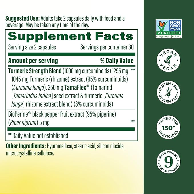 MegaFood Fast-Acting Turmeric Supplement - Clinically Studied - Joint Supplements for Men and Women - with Black Pepper for Absorption - 1000 mg Curcuminoids Per Serving - 60 Capsules 30 Servings