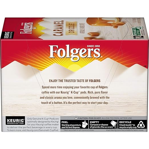 Folgers Caramel Drizzle Flavored Coffee 12 K Cups for Keurig Coffee Makers
