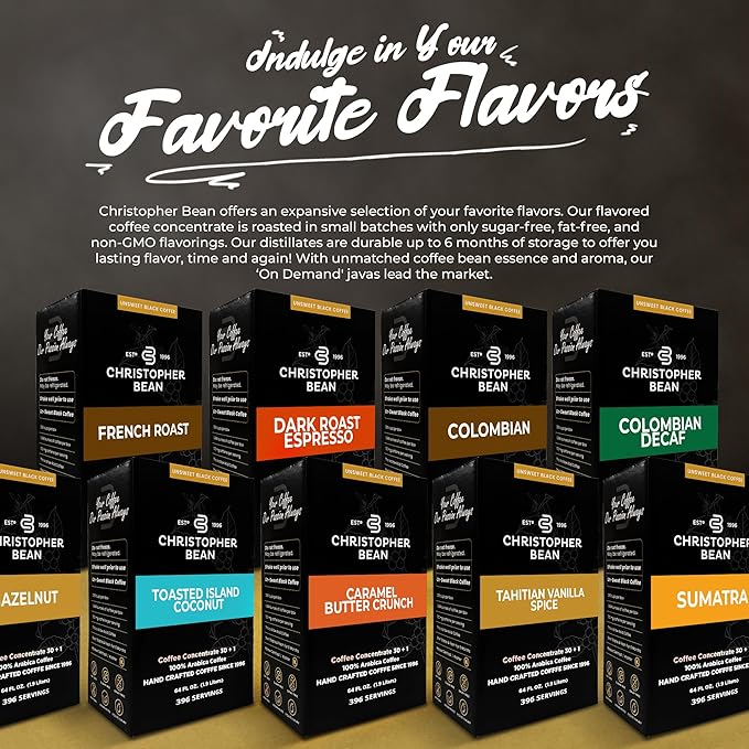 Christopher Bean Coffee - 396 servings 30 to 1 Blend Bag in Box Liquid Instant Coffee or Cold Brew Coffee Concentrate - Hot or Iced Coffee - Caramel Butter Crunch
