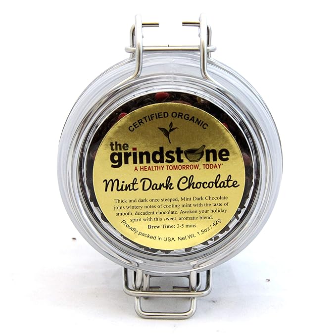 Grindstone Organic Tea Collection | Mint Dark Chocolate | Loose Leaf Tea | PET Snap on Kilner Jars | Pack of 2