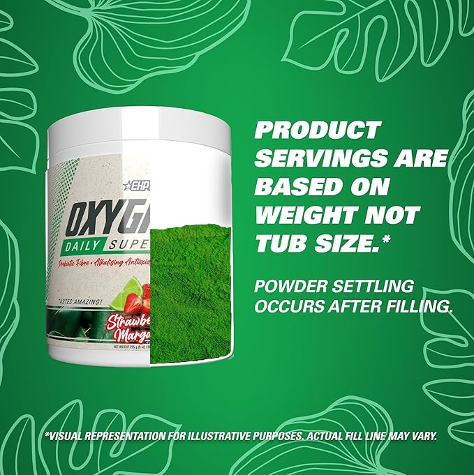 EHP Labs OxyGreens Super Greens Powder - Spirulina &amp Chlorella Superfood Green Juice Powder &amp Greens Supplements with Prebiotic Fibre Antioxidants &amp Immunity Support 30 Serves (Strawb.