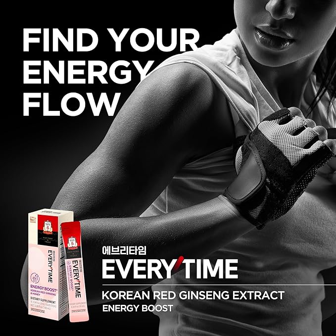 JUNG KWAN JANG Everytime Energy Boost Korean Red Ginseng Extract 1000mg &amp Honey - Vegan Ginseng Energy Drink Liquid Stick Supplements - Builds Stamina &amp Immunity No Caffeine (10 Sticks 0.34