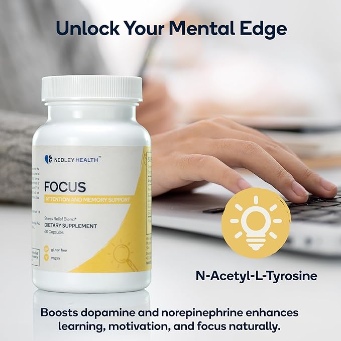 Focus - Premium Cognitive Enhancement Supplement with Natural Nootropics - Memophenol Bacopa &amp DMAE - 60 Veggie Capsules (Focus)