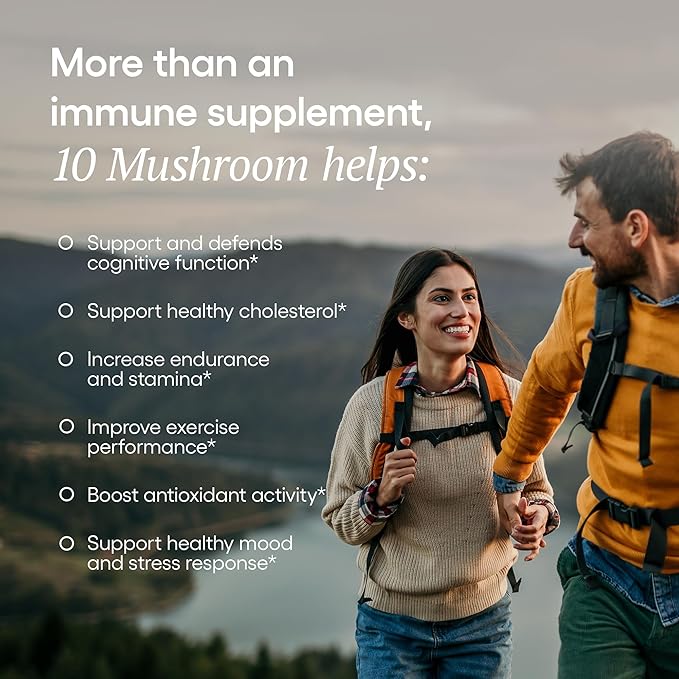 EcoNugenics Ten Mushroom Supplement: Daily Immune Support 120 Capsules – Lion’s Mane Reishi Cordyceps Turkey Tail – Energy Gut Health Liver Kidney Cholesterol &amp Nootropic Brain Support