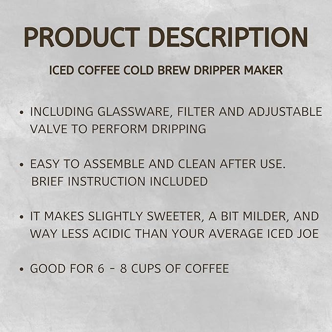 Nispira Iced Coffee Cold Brew Drip Tower Coffee Maker Wooden 6-8 cup Grey