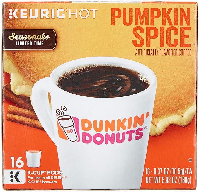 Dunkin Donuts Pumpkin Spice Flavor K-Cups for Keurig Coffee Brewers 16 Count