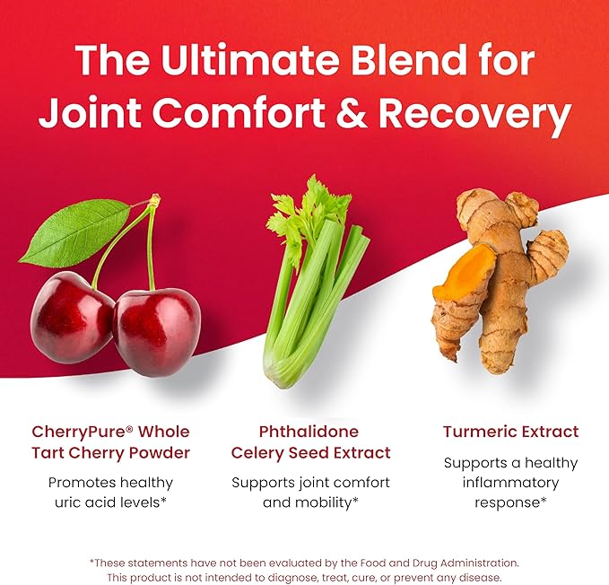3 in 1 Tart Cherry Extract Capsules with Turmeric &amp Celery Seed for Feet &amp Joint Support Uric Acid Flush Cleanse &amp Purge Pills 60 Veggie Capsules Manufactured in USA