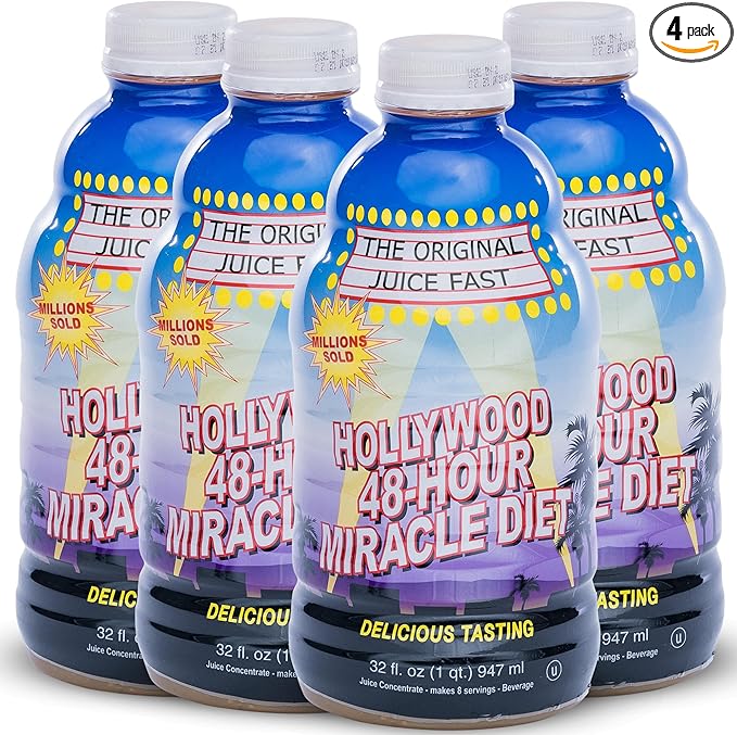 Hollywood diet - 48-Hour Miracle Fruit Juice Cleanse Diet 4-Pack Detox Cleanse for Weight Loss &amp Rejuvenation Food Replacement Fast Acting Diet Delicious &amp Tasty Formula 32 Fl. Oz.