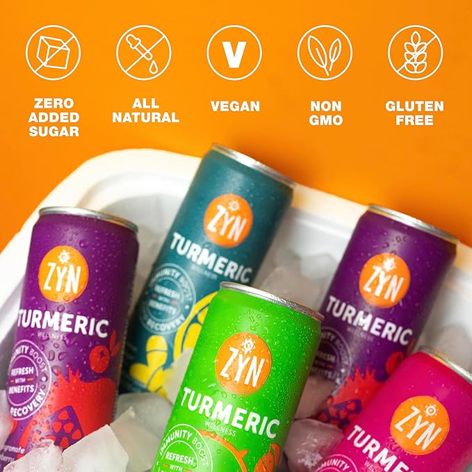 ZYN Turmeric Wellness Drink (6 Pack) Mango Lychee Flavored Turmeric Curcumin with Black Pepper No Added Sugar Low Carb &amp Low Calorie Clean Alternative
