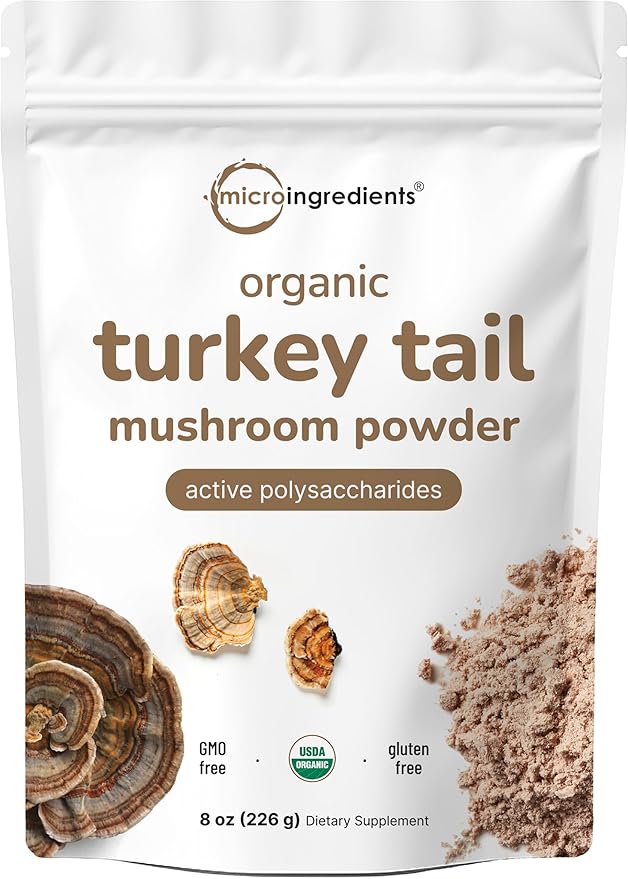 Organic Turkey Tail Mushroom Powder (50:1 Extract) 8 Ounce | Freeze Dried with Active Polysaccharides Supports Immune Response &amp Cellular Level Pet Friendly