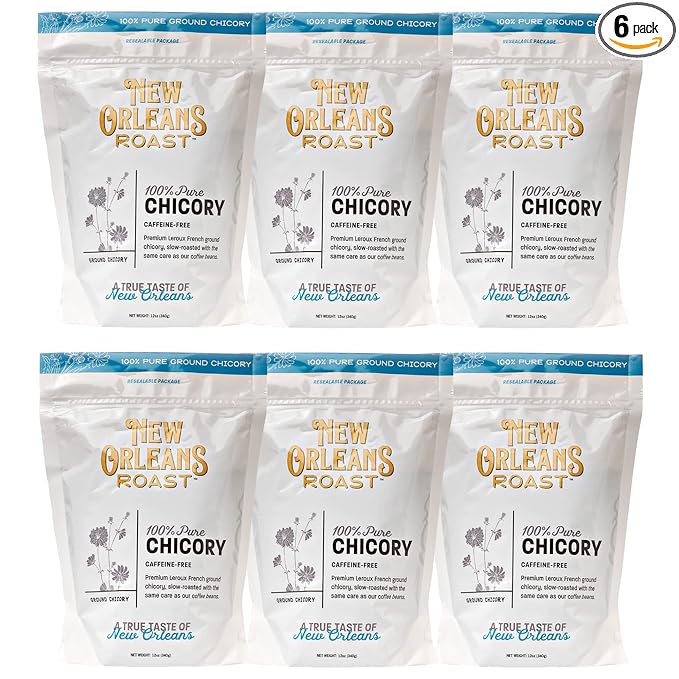 New Orleans Roast 100% Pure French Chicory - 12oz (Pack of 6) - Coffee Alternative Acid Free Caffeine Free Dark Roast Brew Just Like Coffee Blend Chicory Root with Coffee Coffee Substitute Keto