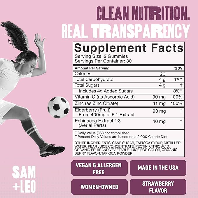 SAM+LEO Immunity Gummies with Elderberry Echinacea Zinc &amp Vitamin C for Kids &amp Teens – Immune Support Supplement Gummies | Vegan &amp Gluten Free Supplement – Berry Flavor (60 Count)
