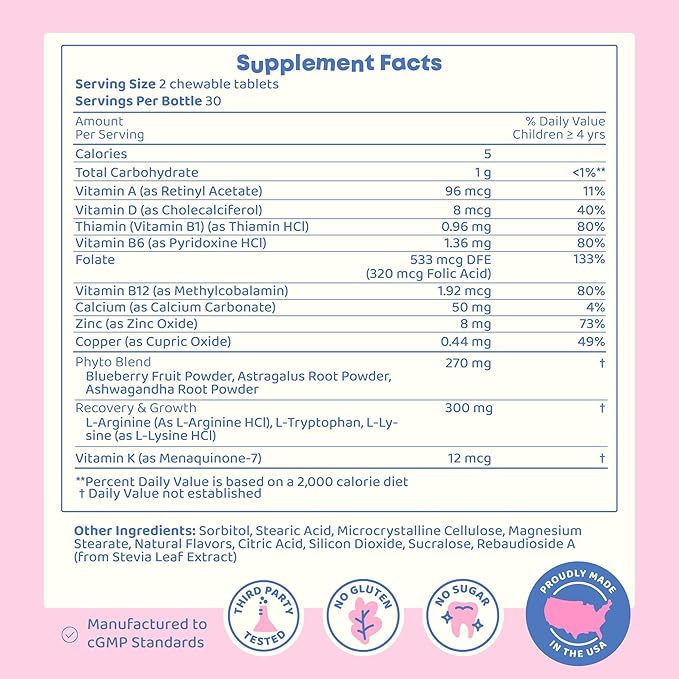JoySpring Growth Vitamins for Teens &amp Height Support for Kids - Encourages Stronger Bones &amp Healthy Natural Growth - Sugar Free - L-Arginine L-Lysine Zinc Vitamin D &amp K2-30 Servings