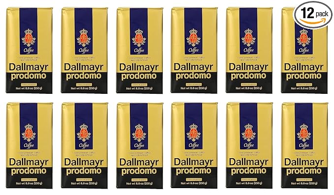Gourmet Coffee byDallmayr Prodomo Finest Premium Ground Coffee Specially Refined 100% Arabica 8.8 Oz Vacuum Packs - Pack of 12