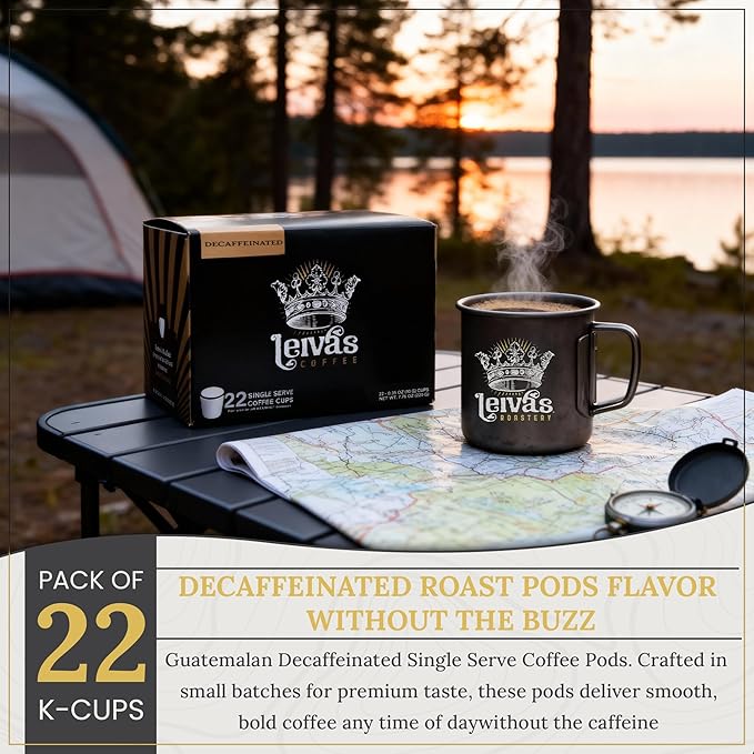Leiva’s Guatemalan Single Serve K-cups Coffee Pods (22 Count) – Small Batch Decaffeinated Roast Capsules - Rich Bold &amp Balanced Flavor - Single Serve Pods for Keurig Coffee Machine - 0.35 Oz Cup