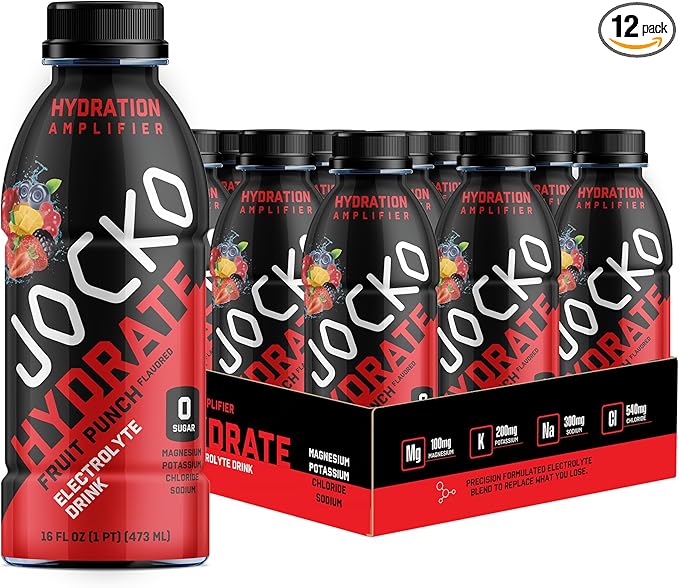 Jocko Fuel Hydrate Electrolyte Drinks - Sports Drink Hydration Amplifier Thirst Quencher - Scientifically Formulated Electrolyte Blend Fruit Punch Flavor 16 Oz (12 Pack)