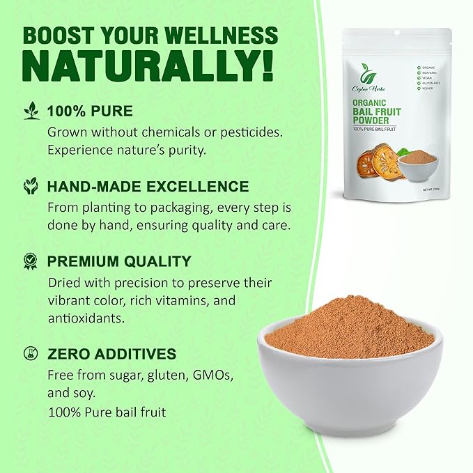 Bael Fruit Powder - 100% Pure Organic Wild-Crafted for Traditional Cordials Teas and Smoothies