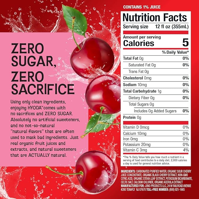 HYODA Cherry Soda Gluten Free and Vegan Sparkling Electrolyte Drink Made with Organic Cherry Juice Celtic Salt and Calcium Keto Zero Sugar Plant Based Caffeine Free 12 FL OZ Cans 12 Pack