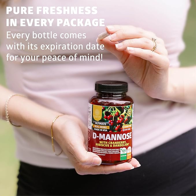 Number One Nutrition Premium D Mannose with Cranberry and Hibiscus [Max Strength 1350mg] (120 Count (Pack of 2))