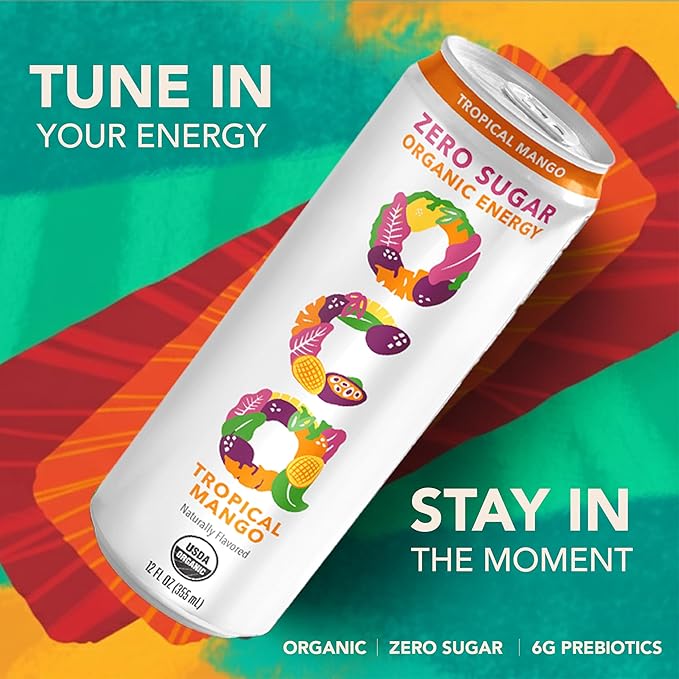 OCA ZERO Tropical Mango Organic energy drink zero sugar gluten-free vegan plant-based 12 Fl Oz (12-pack)