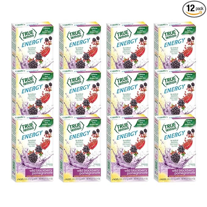 True Lemon Wild Blackberry Pomegranate 6ct (Pack of 12) - Energy Drink Powder Mix - Sugar Free Energy Drinks