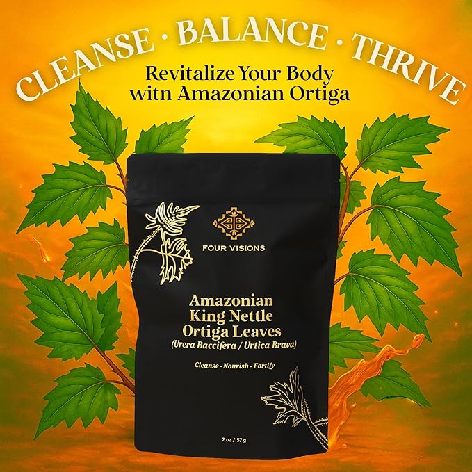 Four Visions Amazonian King Nettle Tea – Wild-Harvested Organic Loose Leaf Ortiga (Urera Baccifera) for Inflammation Hormone Balance Blood Pressure Detox &amp Seasonal Allergy Support