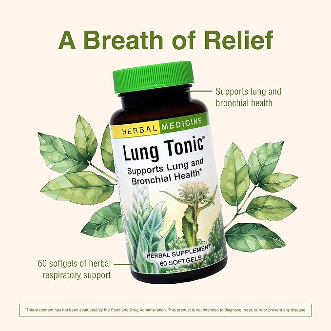 Herbs Etc. Lung Tonic - Lung Supplement for Bronchial Support - Healthy Breathing Support with Mullein Horehound &amp Grindelia - 60 Softgels