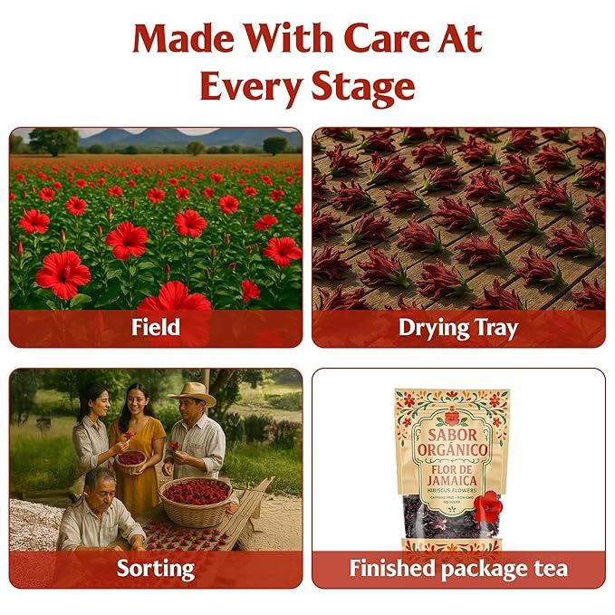 2LB Whole Dried Hibiscus Flowers (Flor de Jamaica) for Hibiscus Tea &amp Mexican Agua Fresca | Natural Non-GMO No Preservatives | Includes Resealable 1lb Stand-Up Pouches | Sabor Orgánico