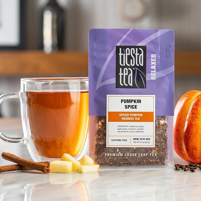 Tiesta Tea - 4 Autumnal Tea Blends Loose Leaf Premium Blend Non-Caffeinated Make Hot or Iced Pouch of Pumpkin Spice Cozy Chai Chamomile Mint Meyer Lemon Zest Pack of 4