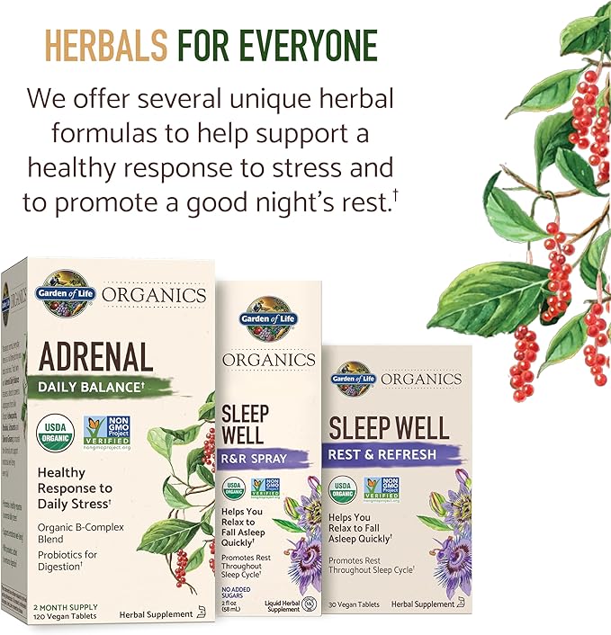 Garden of Life Organics Sleep Well Rest &amp Refresh 30 Tablets Lemon Balm Green Tea Extract L-Theanine Valerian Root Chamomile Probiotics-Organic Non-GMO Vegan Gluten Free Herbal Supplement