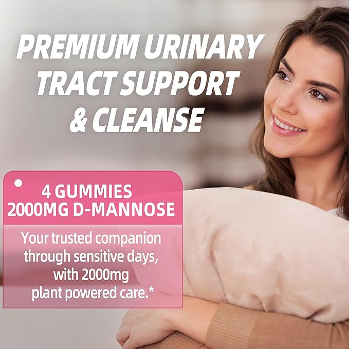 D-Mannose Gummies 2000mg with Cranberry 500mg &amp Hibiscus - D Mannose Chewable Supplements for Women - Liver Bladder Flush &amp Urinary Tract Cleanse Health Supplement 60 Counts