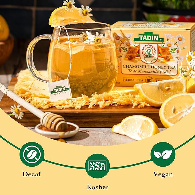 Tadin Chamomile Tea with Honey Herbal Tea Caffeine Free Tea Tea Bags Individually Wrapped 24 Tea Bags Per Box Pack of 6