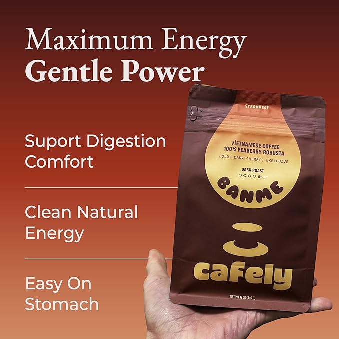 Cafely BanMe - Rare Peaberry Robusta Whole Bean Vietnamese Coffee – Dark Roast High Caffeine (Rich &amp Intense) Thick Crema Low Acid Single Origin Direct Trade For Espresso Phin French Press