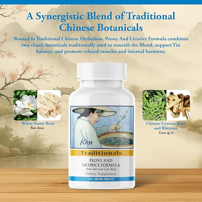 Kan Herb Company Peony &amp Licorice Formula Tablets – Traditional Chinese Herbal Blend with White Peony Root &amp Chinese Licorice to Support Liver Balance Muscle Comfort &amp Digestive Harmony