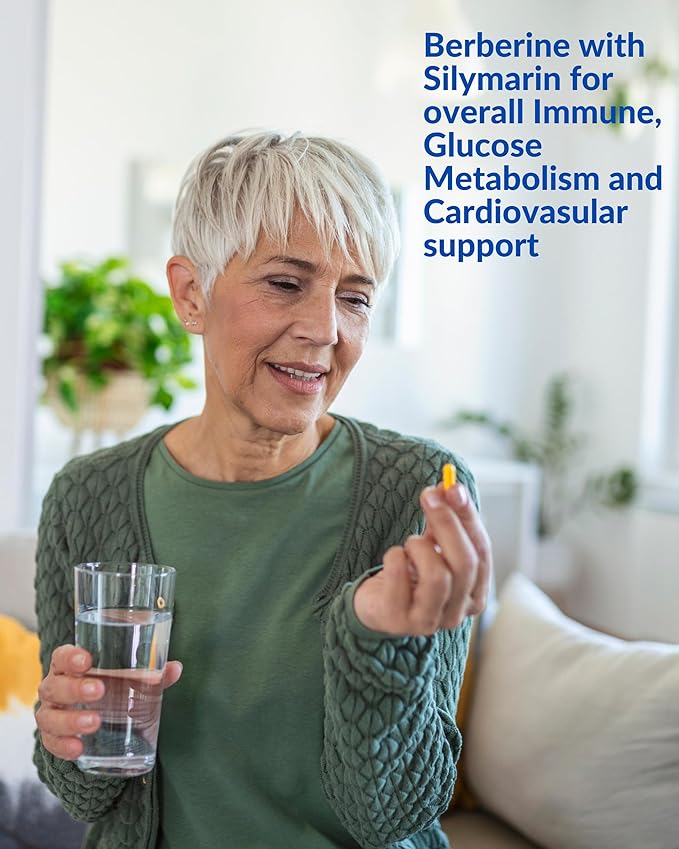 Berberine with Milk Thistle 500mg Formula HCL Complex Supplement with Silymarin for Better Absorption 90 Vegetarian Capsules 1 Bottle Overall Health Support