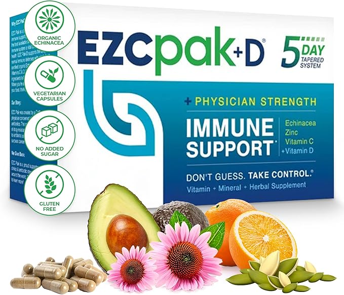 EZC Pak 5-Day Immune System Booster with Echinacea Vitamin C Zinc &amp Vitamin D - Tapered Immune Support Supplement for Adults - Supports Immunity Easy Travel-Size Supplement Pack