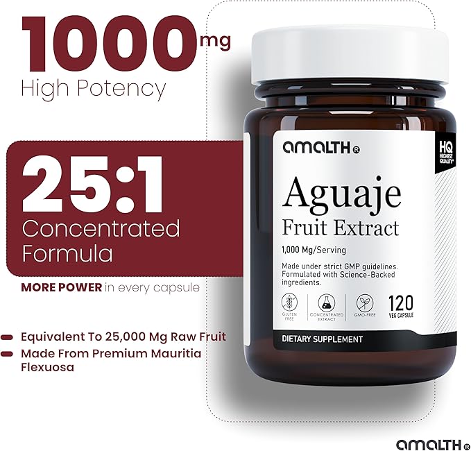 Amalth Aguaje Curves Capsule for Women 1000 mg- Extra Strength from Peru Natural Supplements- 120 Capsules Non- GMO Premium Quality Pills