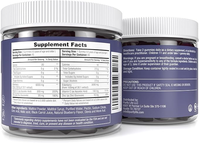Sugar-Free Elderberry Gummies with Vitamin C &amp Zinc for Adults and Kids Immune Support Supplement for Respiratory Health Sambucus Elderberry Antioxidant Gummies - Vegan 90 Count
