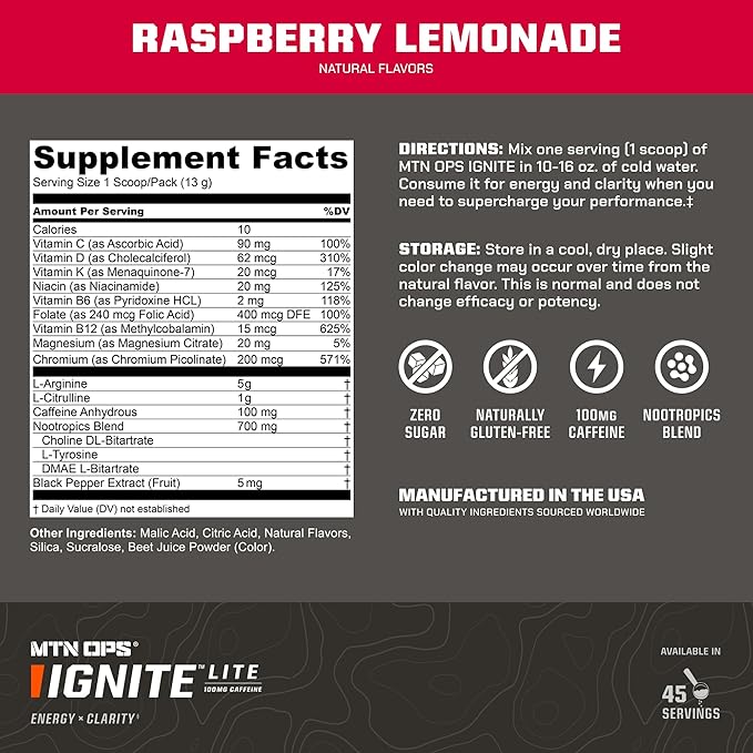 MTN OPS Ignite Lite Raspberry Lemonade + Hydrate Lemonade Bundle