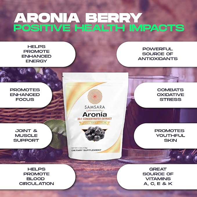 Samsara Herbs Aronia Berry 20:1 Extract Powder (16oz/454g) - Antioxidant Flavonoids and Polyphenols Supplement - High ORAC - Native American Berry - Improved Wellbeing
