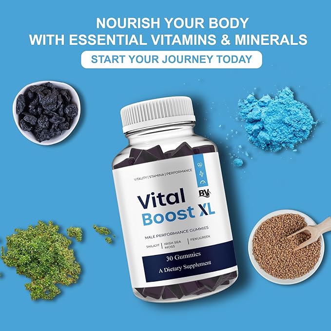 BLUE VIBE Vital Boost XL Gummies VitalBoostXL Daily Shilajit and Manuka Honey Performance Supplement Vital Boost XL Advanced Overall Health and Performance Supplement (2 Pack - 60 Gummies)