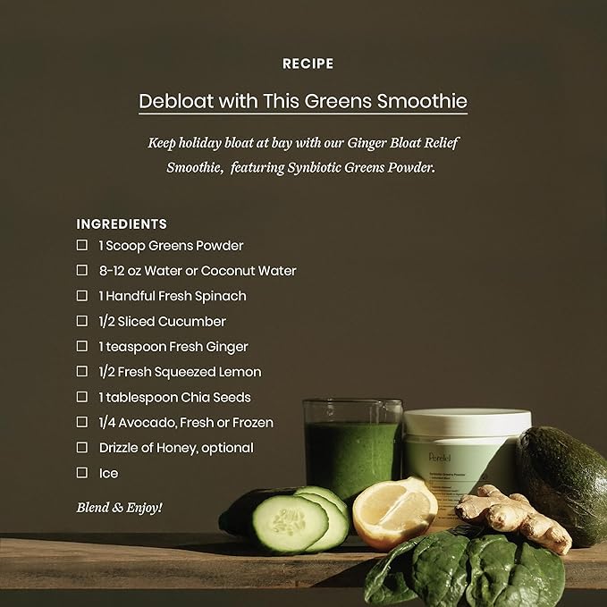 Perelel Synbiotic Greens Powder Superfood Blend with Fruits Vegetables Probiotics Fiber Spirulina &amp Chlorella Daily Greens Supplement Soy &amp Gluten Free Non GMO Acai Berry Flavor 30 S