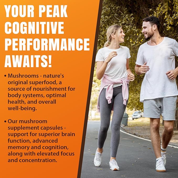 Brain Supplements for Memory and Focus Mushroom Supplement 20 in 1 Mushroom Complex with Lions Mane Reishi Turkey Tail Cordyceps Shiitake for Focus Brian Memory Supplement 120 Capsules