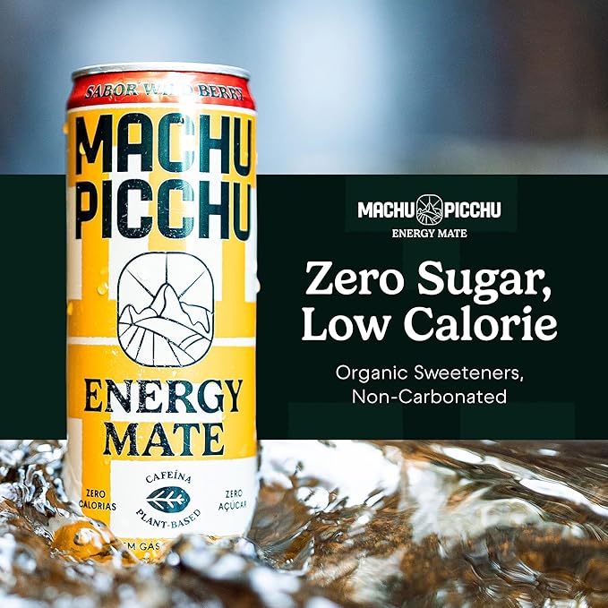 MACHU PICCHU Zero Sugar Energy Mate Drink – Non-Carbonated Yerba Mate 120mg Organic Caffeine Smooth Focus Without Jitters or Crash Low Calorie USDA Organic 12oz Cans (12-Pack-“Wild Berry”)