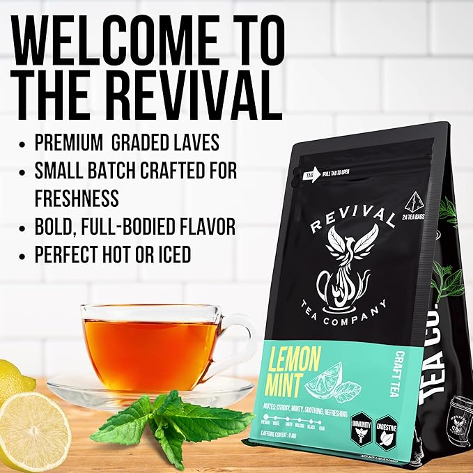 Revival Tea Company Lemont Mint Tea - Herbal Tea Blend of Peppermint Spearmint and Lemon - Caffeine Free - Loose Leaf 3 Ounces