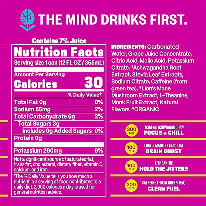 GYM WEED Athletic Focus Drink with KSM-66 Ashwagandha Lion's Mane Mushroom L-Theanine 200mg Green Tea Caffeine with Natural Sweeteners Brain Candy Flavor 12 Pack