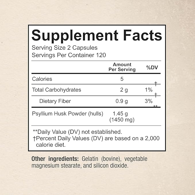 Premium Psyllium Husk Fiber Supplement 1450mg 240 Capsules