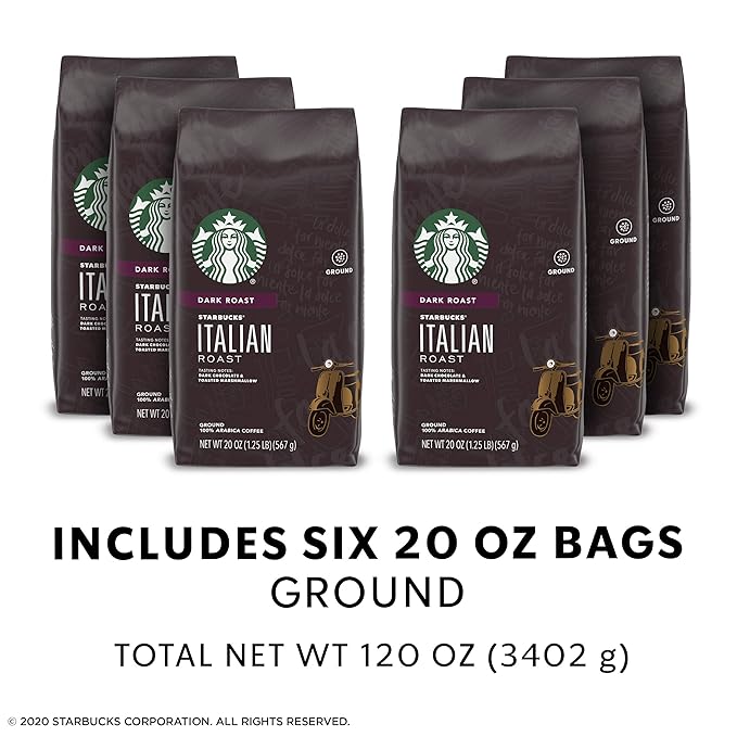 Starbucks Dark Roast Ground Coffee — Italian Roast — 100% Arabica — 6 bags (20 oz. each)