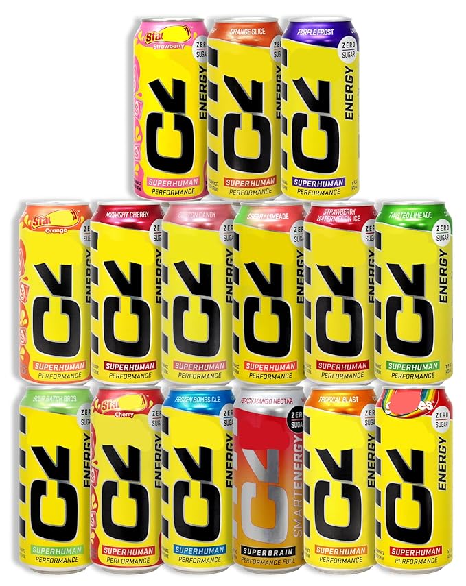 Other Energy Drink Brands and C-4 Variety Pack Carbonated Sugar Free Pre Workout Performance Drink 16 Oz Pack of 10